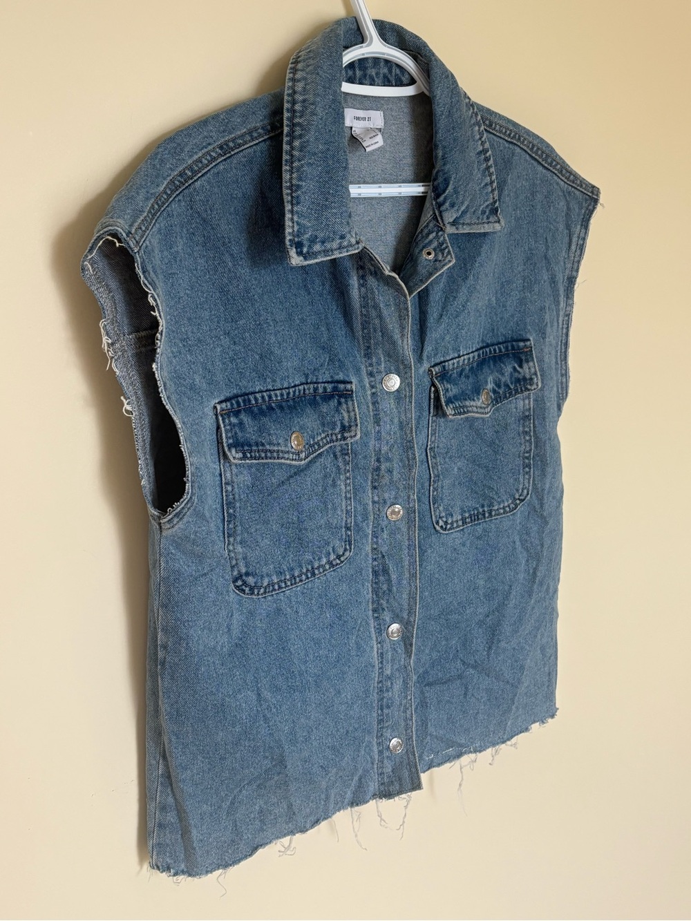 Forever 21 Blue  Y2K Denim Sleeveless Vest with Raw Hem and Snap closure Size S